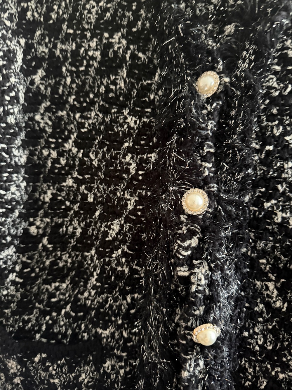 Zara Black and White Bouclé Knit Jacket with Fringe Trim - Picture 4 of 4
